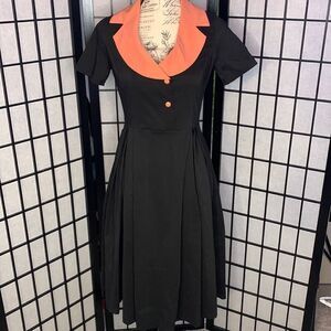 Retro vintage style Gown Town Rockabilly black coral  Dress NWT Sz S